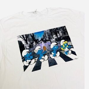 Smurfs Adult Abbey Road T-Shirt Beetles Novelty Papa Smurfette Lazy Vanity Music